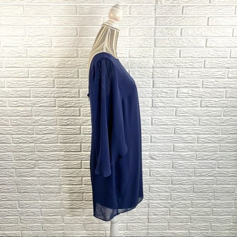Jennifer Lopez Blue Low Back Dress Sheer Sleeves Size 10 - Picture 4 of 6